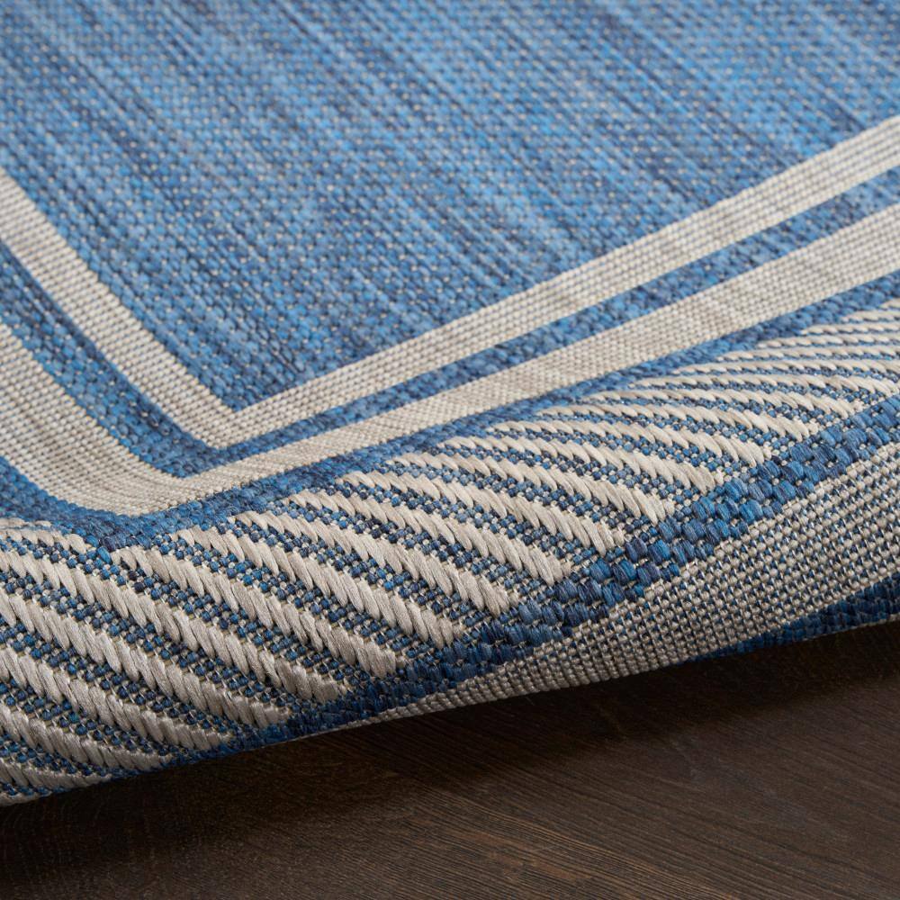 Denim Blue and Beige Geometric Rectangular 4' x 6' Indoor/Outdoor Rug