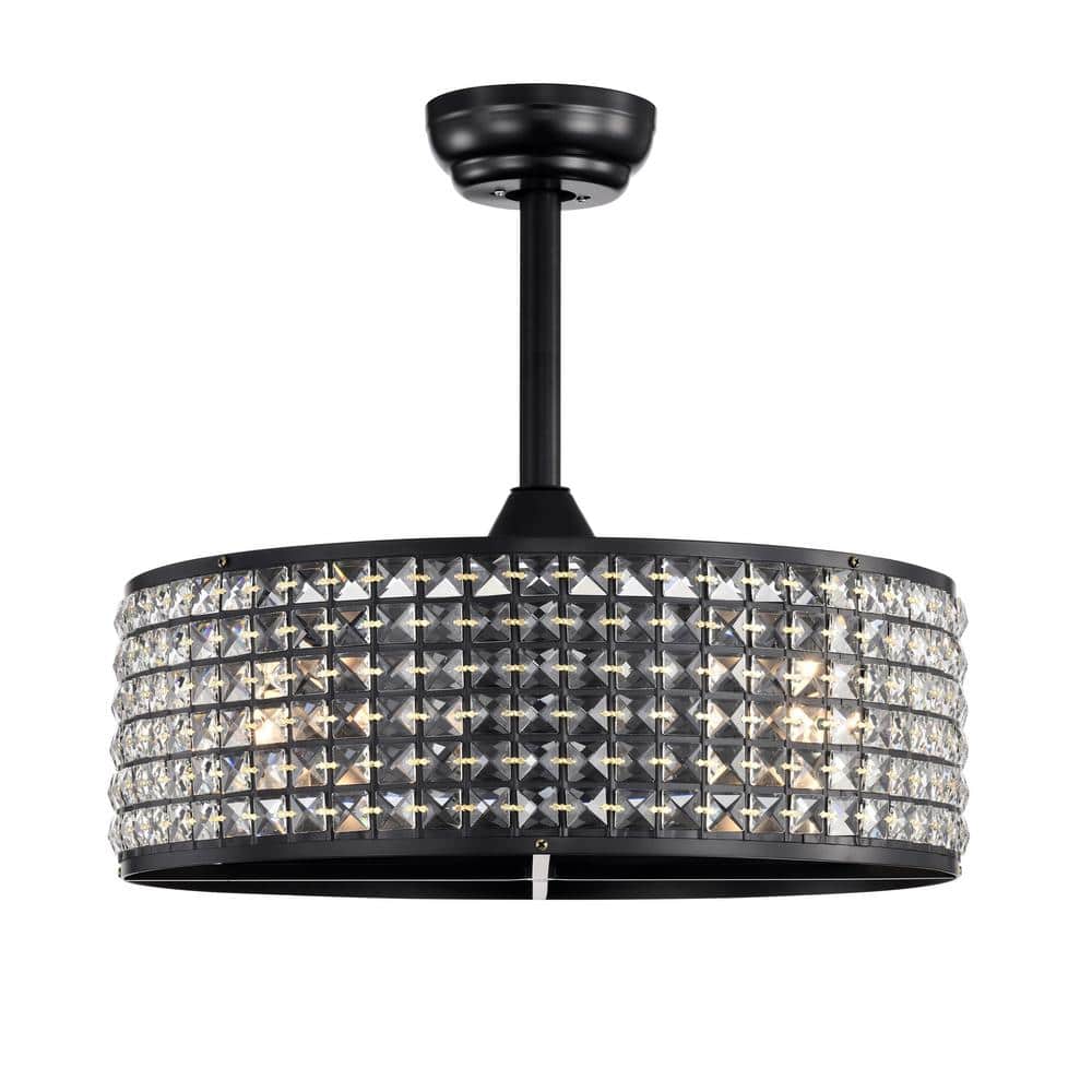 20.7 in. Matte Black Indoor/Outdoor 3-Speeds Crystal Caged Ceiling Fan with