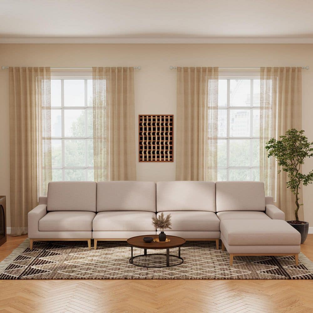 156 in. Square Arm Polyester Upholstered Modular Sofa with Ottomans and Removable Covers in Khaki price history on PriceWatchPro