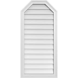 20 in. x 42 in. Octagonal Top Surface Mount PVC Gable Vent: Decorative with Brickmould Frame