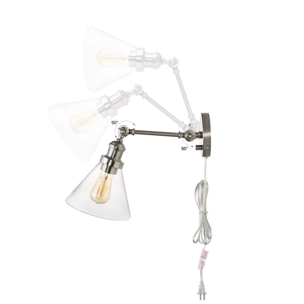 Nickel Adjustable Iron and Glass LED Wall Sconce Set
