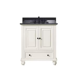 Thompson 31 in. W x 22 in. D x 35 in. H Vanity in French White with Granite Vanity Top in Black with White Basin