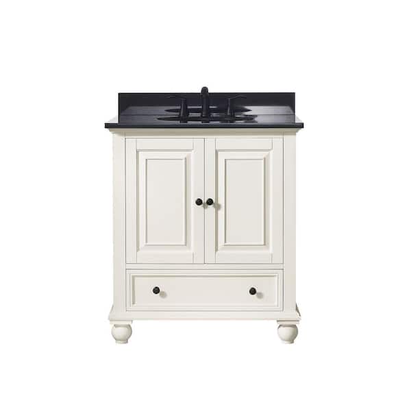 Avanity Thompson 31 in. W x 22 in. D x 35 in. H Vanity in French White with Granite Vanity Top in Black with White Basin