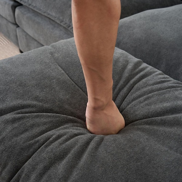 75.59 in. Chenille L Shaped Modular Sectional Sofa Cloud Couch in. Grey with Ottoman, DIY Combination