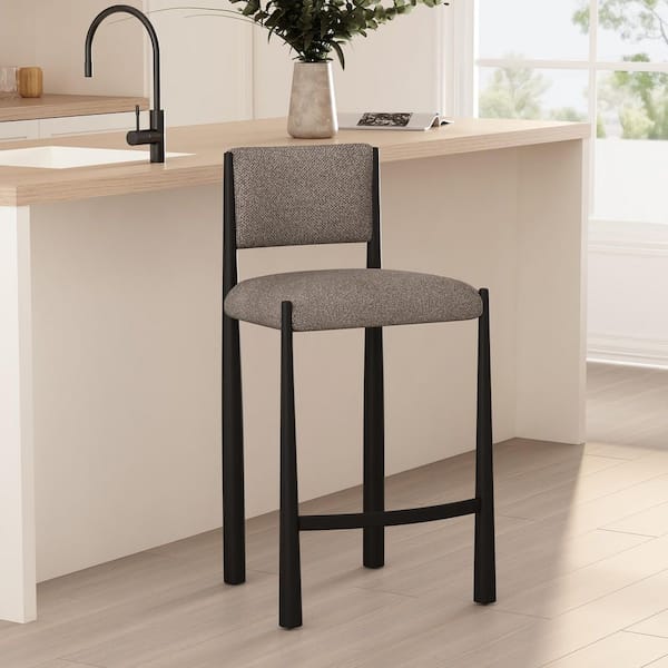 Lennor 37.4 in. H Mushroom Metal Counter Height Bar Stool with Boucle Upholstered Seat