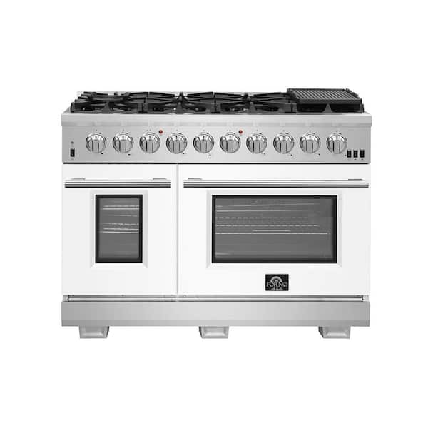 Capriasca 48 in. 8-Burner Double Oven Gas Range in Stainless Steel with White Door