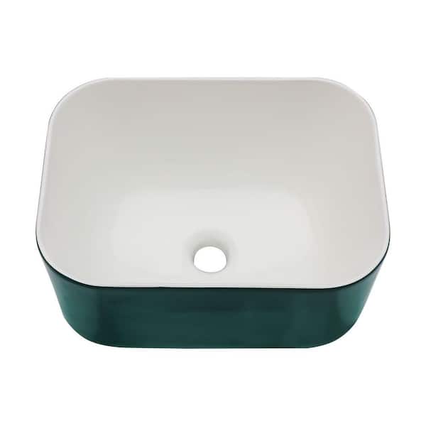 Anky 16 in. W Vessel Bathroom Sink in Green Ceramic