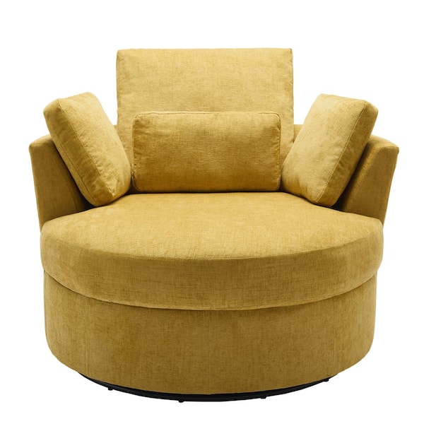 Uixe Mustard Yellow Chenille Upholstered 360° Swivel Accent Barrel ...