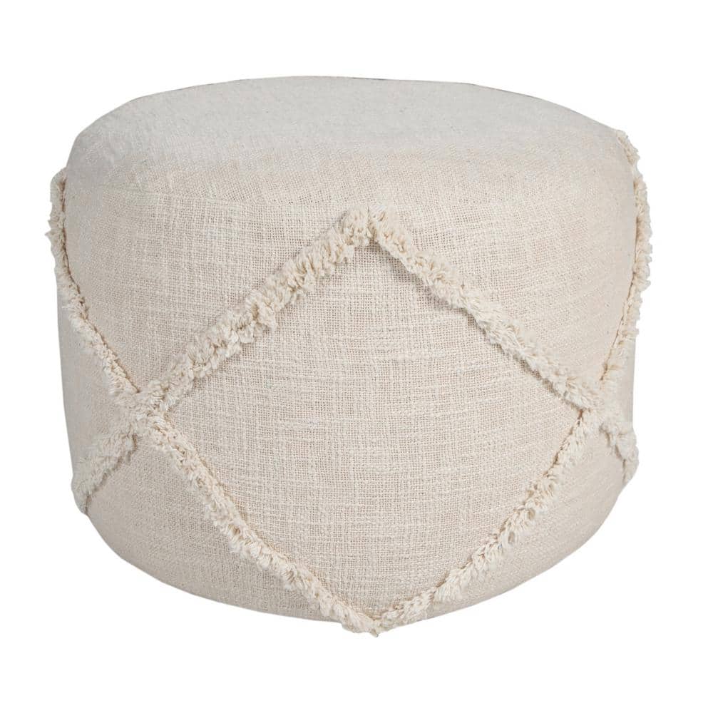 Solid Beige Cotton 18 in. x 18 in. x 14 in. Textured Decorative Diamond Pou