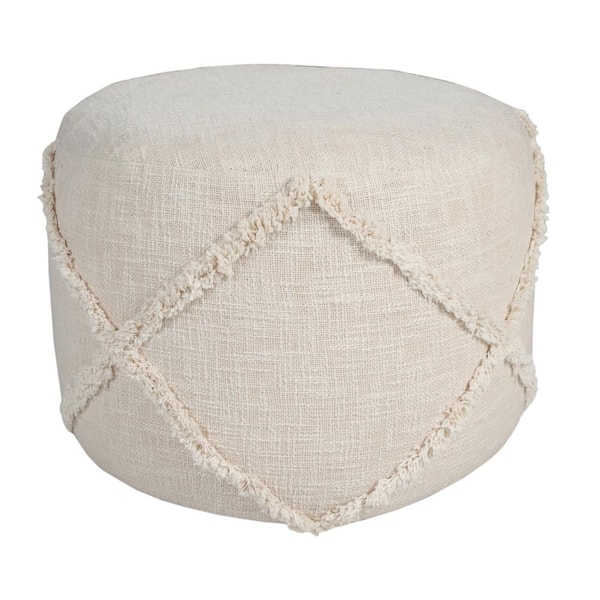 Unbranded Solid Beige Cotton 18 in. x 18 in. x 14 in. Textured Decorative Diamond Pouf Ottoman