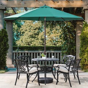 5-Piece Cast Aluminum Outdoor Dining Set with Beige Cushions, Olefin Fabric