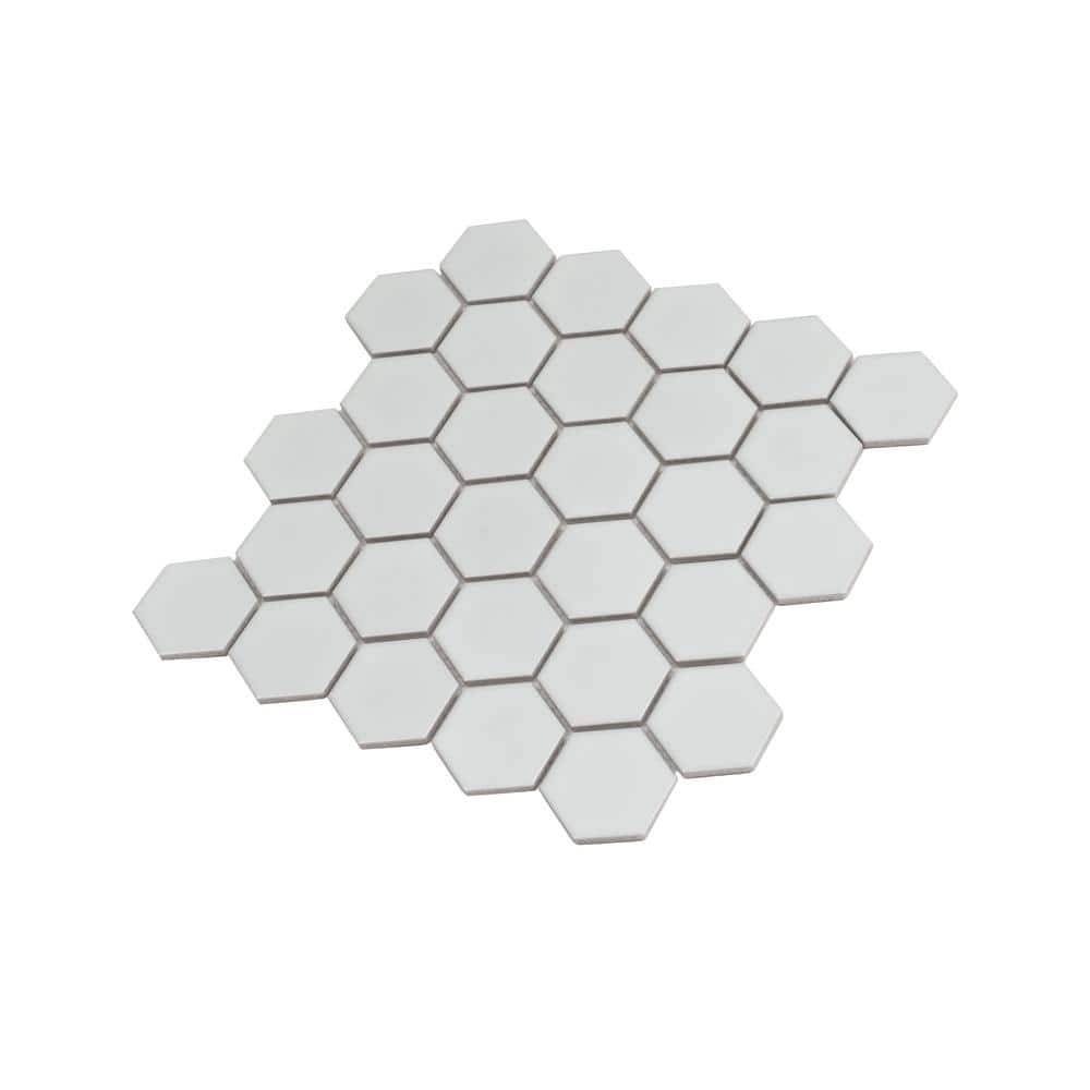 16" Matte White Porcelain Hexagon Mosaic Tile