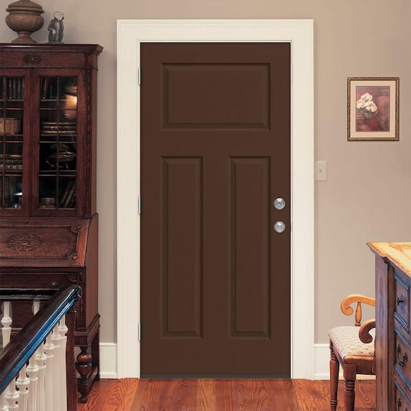 JELD-WEN 32 in. x 80 in. 3-Panel Craftsman Dark Chocolate Painted