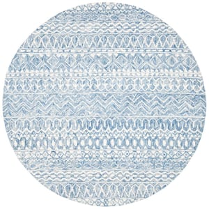 Micro-Loop Blue/Ivory 5 ft. x 5 ft. Round Tribal Distressed Area Rug