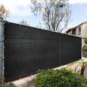 57 in. x 12 ft. Black Mesh Fabric Privacy Fence Screen with Perimeter Stitched Edges and Grommets