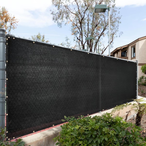 57 in. x 50 ft. Black Mesh Fabric Privacy Fence Screen with Perimeter Stitched Edges and Grommets