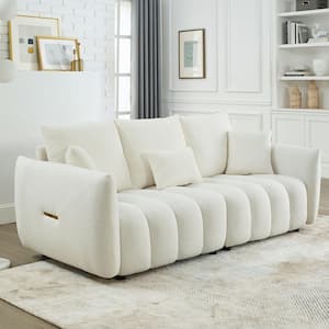 82 in. Oversized Teddy Velvet Square Arm Rectangle 3-Seater Sofa Chair with Back Pillow,Back Cushion for Apartment,Beige