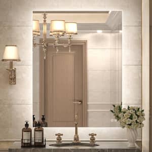 28 in. W x 36 in. H Rectangular Frameless LED Light Anti-Fog Wall Bathroom Vanity Mirror with Backlit