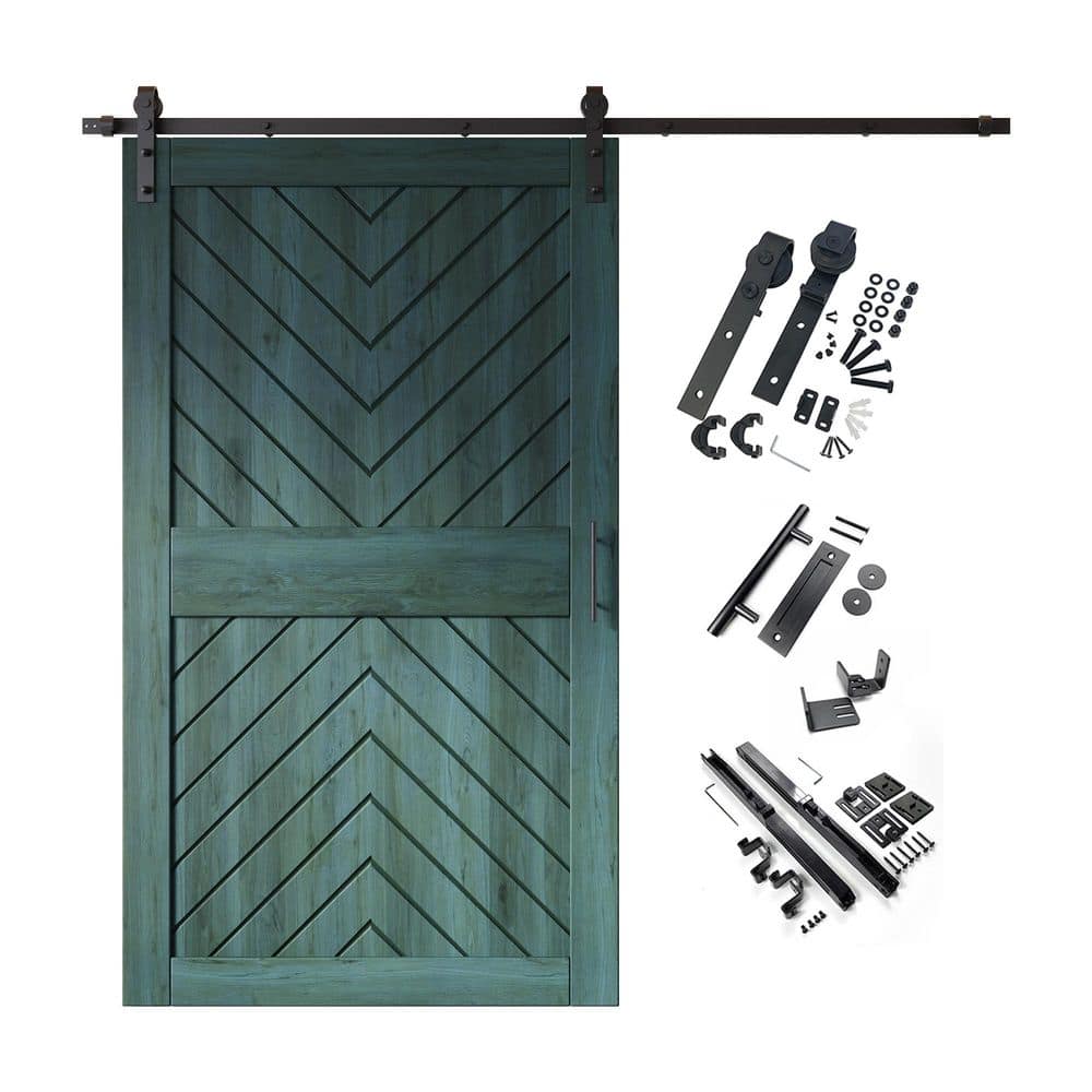 JT4 48 in. x 84 in. C-Panel Royal Pine Fishbone Design Solid Pine Wood Sliding Barn Door with Hardware Kit price history on PriceWatchPro
