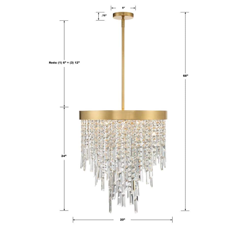 Antique Gold 5-Light Chandelier with Hand Cut Crystal Strands