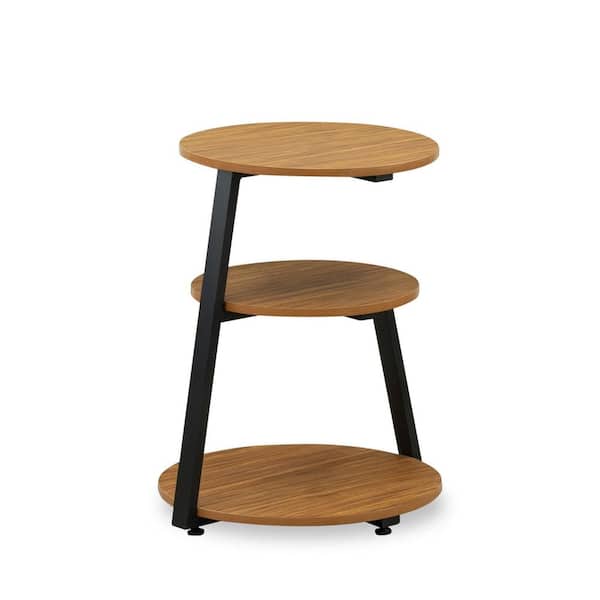 HOME IMPORTS EMPORIUM 22 in. Brown Bedside End Table - Round Night Stand with 3 Tier for Living Room, Wood Laminate Top
