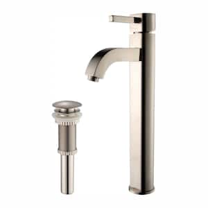 Ramus Single Hole Single-Handle Vessel Bathroom Faucet with Matching Pop Up Drain in Satin Nickel
