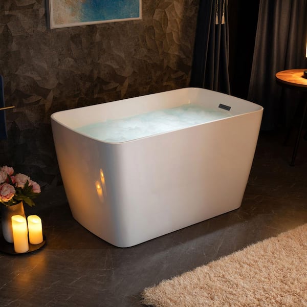 Lakewood 48 in. x 27.5 in. Acrylic Flat Bottom Soaking Bathtub with Reversible Drain in White with Matte Black