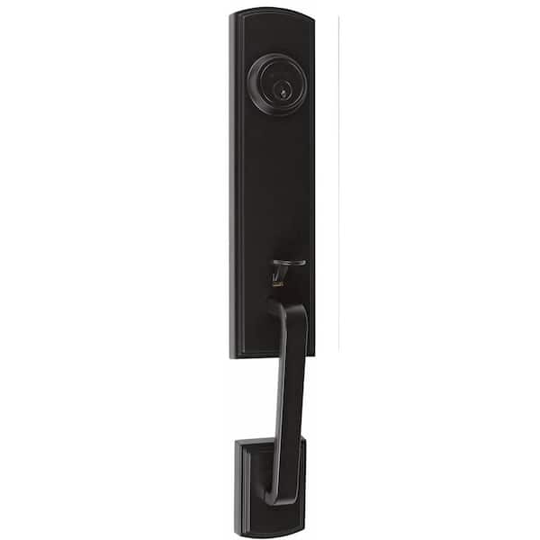 Italian Collection Briona Single Cylinder Black Door Handleset with Florini Interior Left-Hand