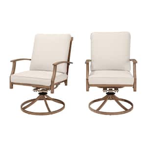 Geneva Brown Wicker Outdoor Patio Swivel Dining Chair with CushionGuard Almond Tan Cushions (2-Pack)