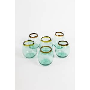 18 oz. Clear Stemless Wine Glass with Amber Rim (Set of 6)