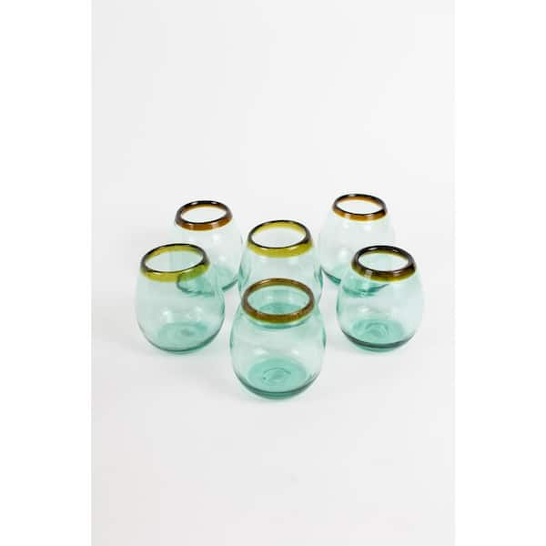 Turquoise Blue Stemless Wine Glasses Hand Blown Recycled Glass set