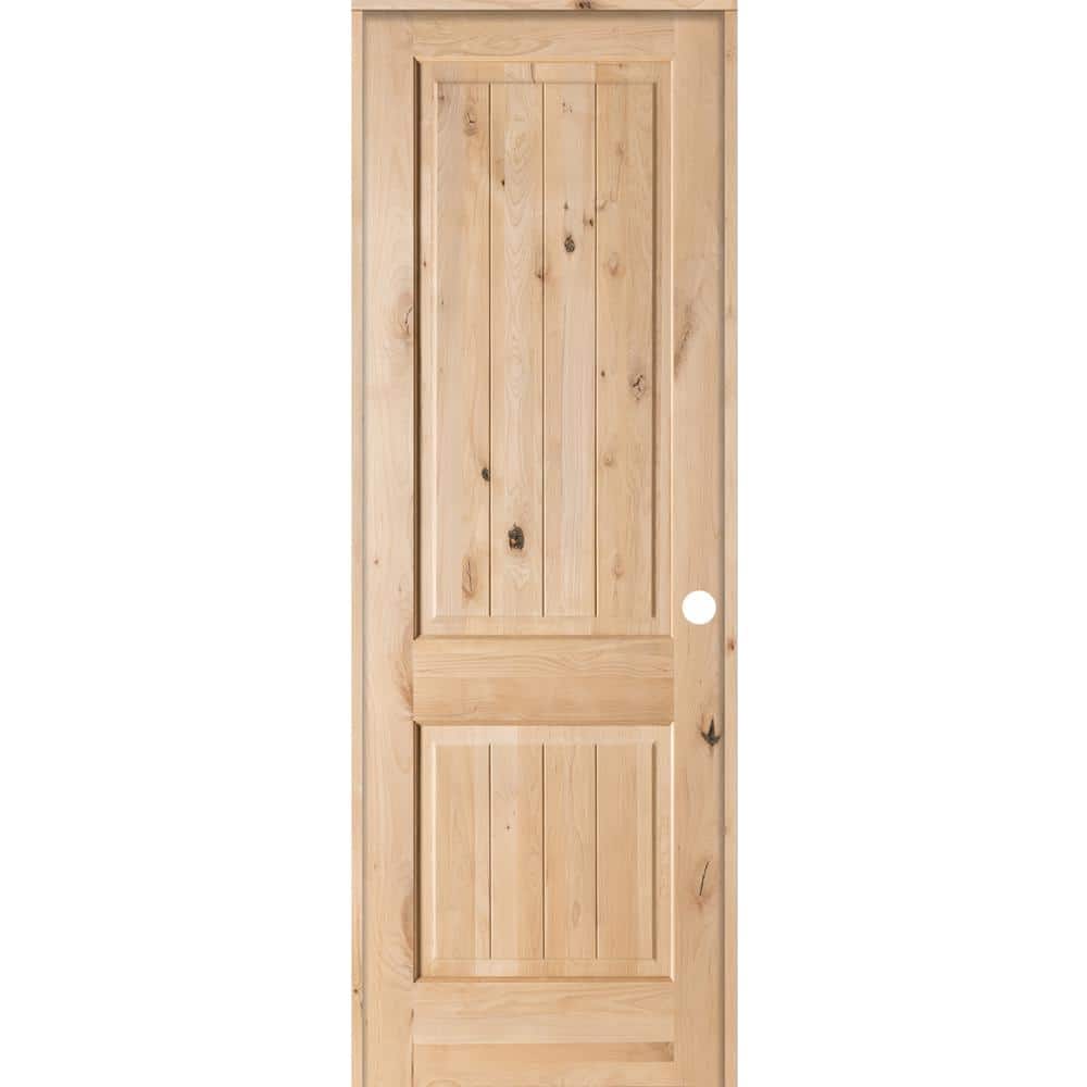 32 in. x 96 in. Knotty Alder 2 Panel Square Top V-Groove Solid Wood Left-Hand Single Prehung Interior Door price history on PriceWatchPro