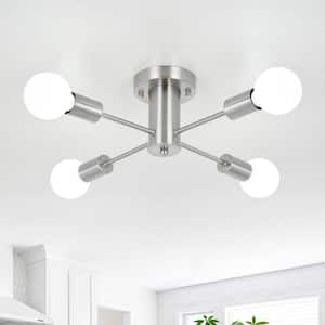 17.5 in. 4-Light Nickel Sputnik Semi- Flush Mount For Foyer Bedroom with No Bulbs Included