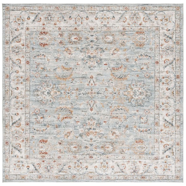 SAFAVIEH Avalon 7 ft. x 7 ft. Light Blue/Ivory Ornate Distressed Border square Area Rug
