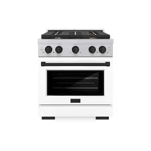 Autograph Edition 30 in. 4 Burner Gas Range with Convection Gas Oven with White Matte Door and Matte Black Accents