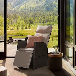 Chillrest Linen Gray Wicker Patio Recliner Chair with Beige Cushion