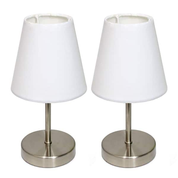 Simple Designs 10 in. Sand Nickel Mini Basic Table Lamp with White Shade (Set of 2)