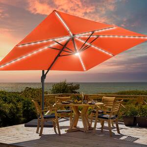 Rust Red Premium 11.5 x 9 ft. LED Cantilever Patio Umbrella with a Base and 360° Rotation and Infinite Canopy Angle