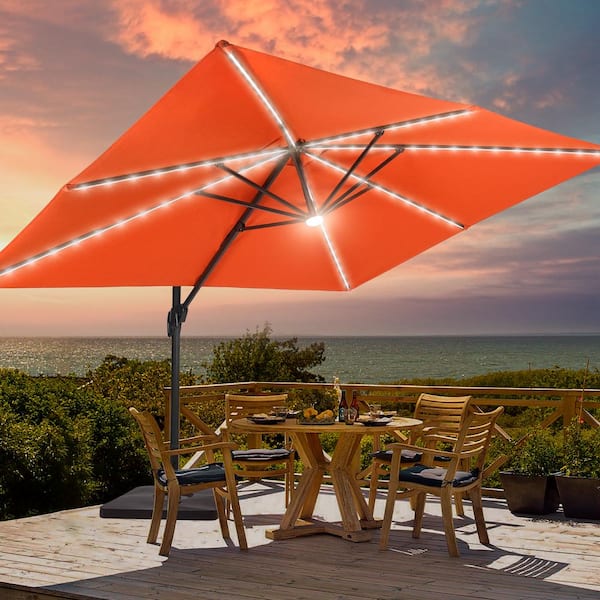 Sonkuki Rust Red Premium 11.5 x 9 ft. LED Cantilever Patio Umbrella ...