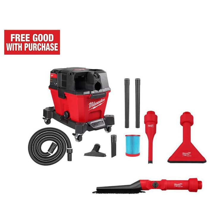 Milwaukee M18 FUEL 6 Gal. Cordless Wet/Dry Shop Vac W/Filter, Hose and AIR-TIP 1-1/4 in. - 2-1/2 in. Brush, Crevice and Nozzle Kit