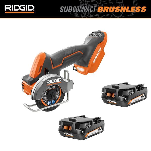 RIDGID 18V SubCompact Brushless Cordless 3 in. Multi-Material Saw with (2) 2.0 Ah Compact Lithium-Ion Batteries