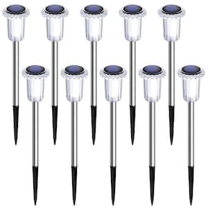 10 Pack 3000K Warm White LED Solar Pathway Lights, Waterproof Stainless Steel Landscape Lamp for Yard, Halloween Decor