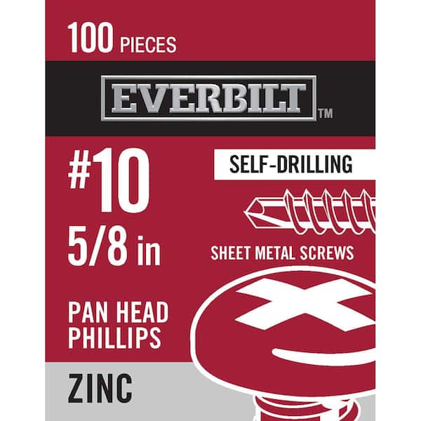 Everbilt #10 x 5/8 in. Phillips Pan Head Zinc Plated Sheet Metal Screw (100-Pack)