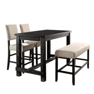 Sania II 4-Piece Counter Height Table Set w/ Bench in Antique Black Finish