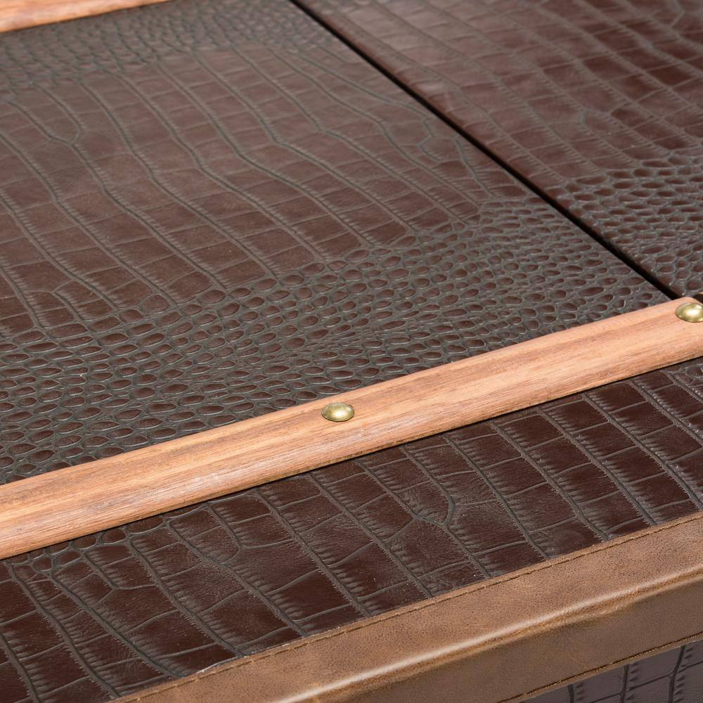 Transitional Mix Walnut and Brass Storage Trunk Coffee Table