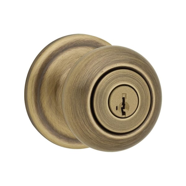 Kwikset Juno Antique Brass Keyed Entry Door Knob Featuring SmartKey Security
