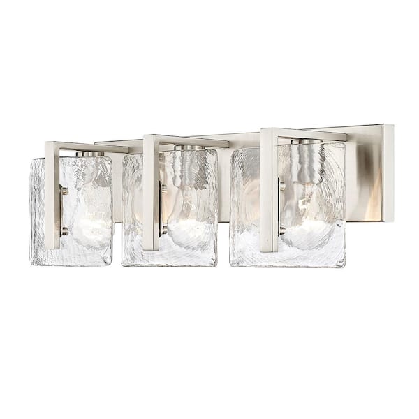 Golden Lighting - Aenon 21.75 in. 3-Light Pewter and Hammered Water Glass Vanity Light