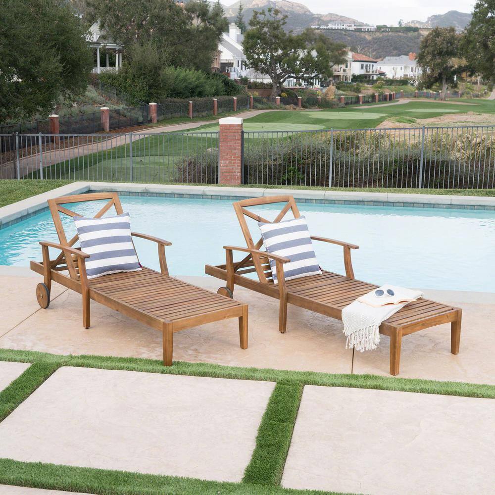 Noble House Giancarlo Teak 2-Piece Wood Outdoor Chaise Lounge 67198 ...