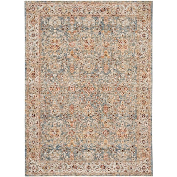 Sahar Blue 9 ft. x 13 ft. Floral Vintage Traditional Area Rug