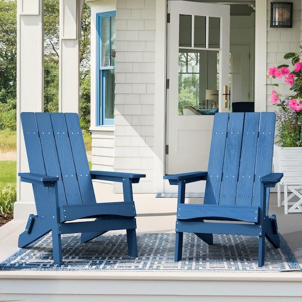 LUE BONA Navy Blue Plastic Modern Folding Adirondack Outdoor Chairs, Patio Chairs (Set of 2)